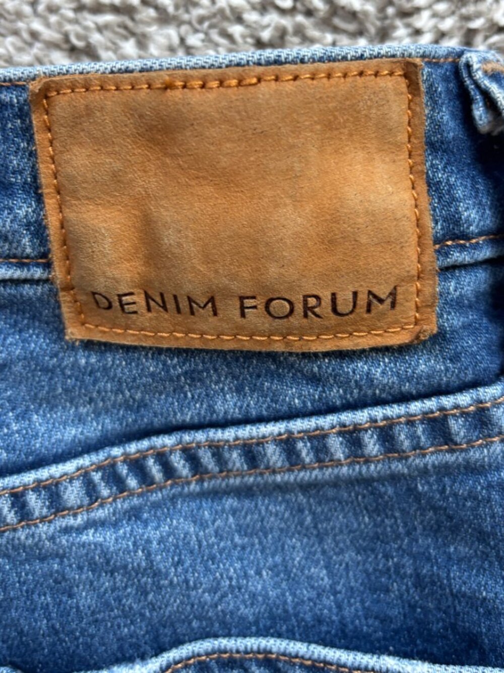 Denim Forum The Vintage Jane High Rise Boot Jeans with Brown Leather Patch